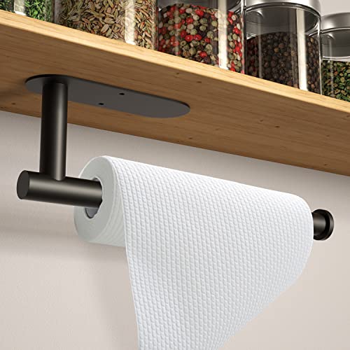 2 Pack Wall Mount Paper Towel Holder Under Cabinet Under Counter Paper Towel Holder Black Paper Towel Roll Holder for Countertop Kitchen Organization Bathroom SUS304 Stainless Steel 13Inch