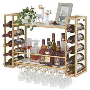 golason wall mounted wine rack with glass holder, metal bottle holder wine storage display shelf for home bar dining room kitchen (31.5 inch, faux marble)