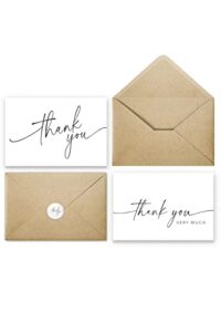 thank you cards with kraft envelopes and matching stickers, bulk pack of 100, 4×6 inch minimalistic design | suitable for business, baby shower, wedding, small business, graduation, bridal shower, funeral