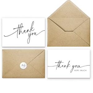 Thank You Cards with Kraft Envelopes and Matching Stickers, Bulk Pack of 100, 4x6 Inch Minimalistic Design | Suitable for Business, Baby Shower, Wedding, Small Business, Graduation, Bridal Shower, Funeral
