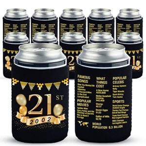 21st birthday can cooler sleeves pack of 12- 21st anniversary decorations- 2002 sign – 21st birthday party supplies – black and gold the twenty-first birthday cup coolers