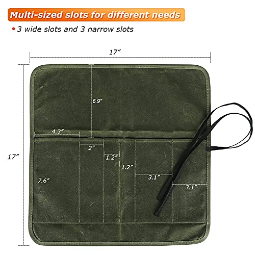 HRX Package Waxed Canvas Knife Roll, Portable Chef Knife Bag Carrying Case Small Butcher Knife Cutlery Carrier for Travel Camping