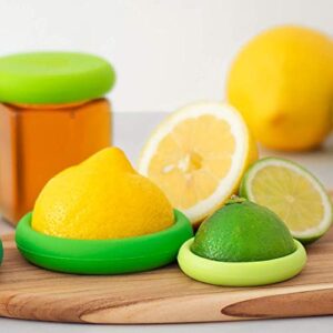 Food Huggers Set of 2 Reusable Silicone Food Savers - Small Sizes - Patented Product - Green and Yellow