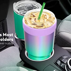 Meoky Double Wall Stainless Steel Iced Coffee Sleeve Reusable, One Size Fits All Coffee Sleeve for Starbucks, Dunkin Donuts, McDonalds (16-24oz, Glitter Lavender)