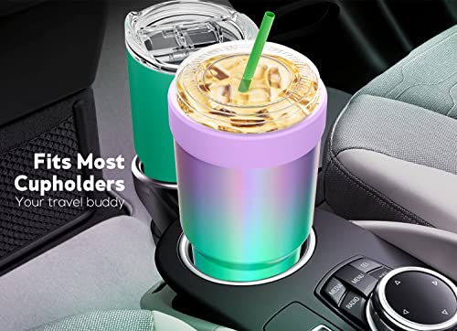 Meoky Double Wall Stainless Steel Iced Coffee Sleeve Reusable, One Size Fits All Coffee Sleeve for Starbucks, Dunkin Donuts, McDonalds (16-24oz, Glitter Lavender)