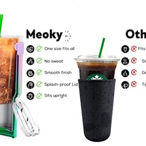 Meoky Double Wall Stainless Steel Iced Coffee Sleeve Reusable, One Size Fits All Coffee Sleeve for Starbucks, Dunkin Donuts, McDonalds (16-24oz, Glitter Lavender)