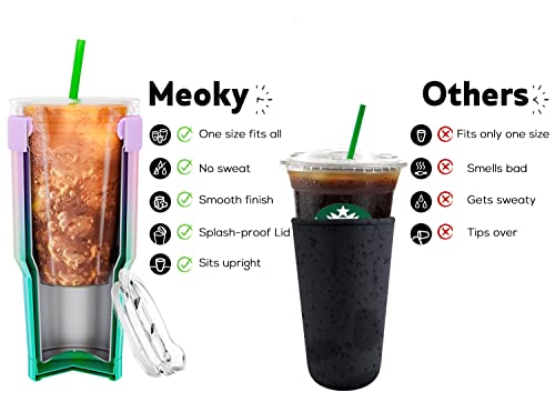 Meoky Double Wall Stainless Steel Iced Coffee Sleeve Reusable, One Size Fits All Coffee Sleeve for Starbucks, Dunkin Donuts, McDonalds (16-24oz, Glitter Lavender)