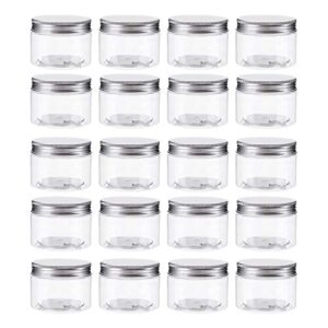 bekith 20 pack 4 ounce clear plastic storage jars containers with screw-on lids, refillable bpa free small round slime containers for kitchen & household storage