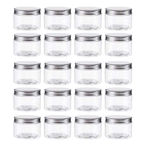 Bekith 20 Pack 4 Ounce Clear Plastic Storage Jars Containers With Screw-on Lids, Refillable BPA Free Small Round Slime Containers for Kitchen & Household Storage