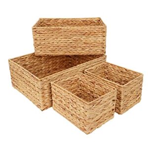 abel crafts wicker basket organizer rectangle water hyacinth storage baskets set of 4 organizing bathroom bedroom kitchen shelves pantry natural woven baskets rectangular