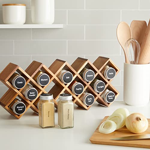 Talented Kitchen 14 Pack Glass Spice Jars with 269 Spice Labels, Empty Square Spice Bottles Containers 4 oz with Pour/Sift Shaker Lid, Spice Organization and Storage (Water Resistant)