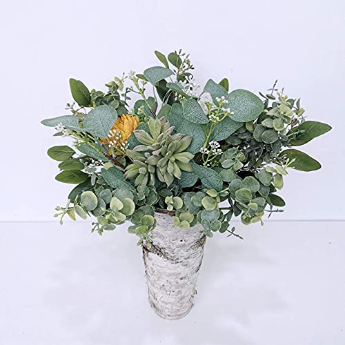 Mixed Eucalyptus Leaves Stems Bulk Artificial Silver Dollar Eucalyptus Leaves Picks and Faux Eucalyptus Leaves Branches for Vase Bouquets Floral Arrangement Wreath Rustic Farmhouse Greenery Decoration