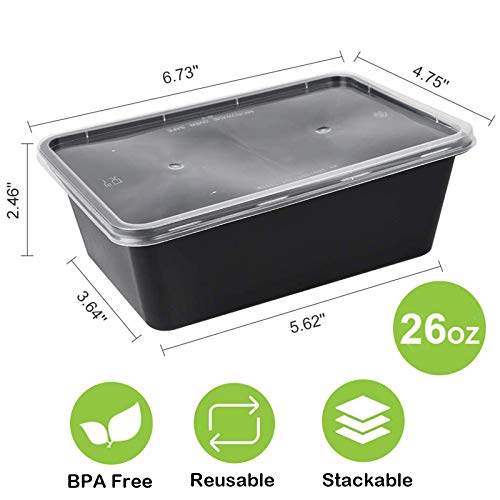 AIFUSI 50 Pack Meal Prep Container, Disposable Lunch Box, Food Storage Washable Containers with Lids, Reusable Plastic Bento Box Microwave/Dishwasher/Freezer Safe (750ML/ 26 OZ)