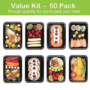 AIFUSI 50 Pack Meal Prep Container, Disposable Lunch Box, Food Storage Washable Containers with Lids, Reusable Plastic Bento Box Microwave/Dishwasher/Freezer Safe (750ML/ 26 OZ)