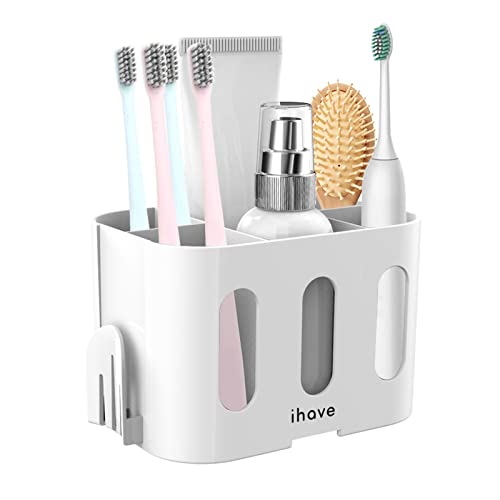 iHave Toothbrush Holders for Bathrooms, Tooth Brush Holder Bathroom Organizer Countertop, Electric Tooth Brushing Holder with 5 Slots and 2 Hanging Holes