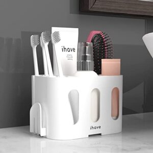 iHave Toothbrush Holders for Bathrooms, Tooth Brush Holder Bathroom Organizer Countertop, Electric Tooth Brushing Holder with 5 Slots and 2 Hanging Holes