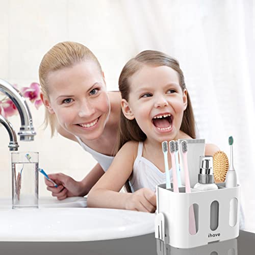 iHave Toothbrush Holders for Bathrooms, Tooth Brush Holder Bathroom Organizer Countertop, Electric Tooth Brushing Holder with 5 Slots and 2 Hanging Holes