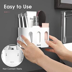 iHave Toothbrush Holders for Bathrooms, Tooth Brush Holder Bathroom Organizer Countertop, Electric Tooth Brushing Holder with 5 Slots and 2 Hanging Holes