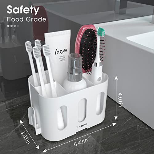 iHave Toothbrush Holders for Bathrooms, Tooth Brush Holder Bathroom Organizer Countertop, Electric Tooth Brushing Holder with 5 Slots and 2 Hanging Holes