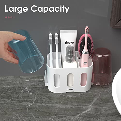 iHave Toothbrush Holders for Bathrooms, Tooth Brush Holder Bathroom Organizer Countertop, Electric Tooth Brushing Holder with 5 Slots and 2 Hanging Holes