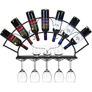 sorbus® wine bottle stemware glass rack wall mounted – bordeaux chateau style – holds 7 bottles of your favorite wine – elegant storage for kitchen, dining room, bar, or wine cellar (black)