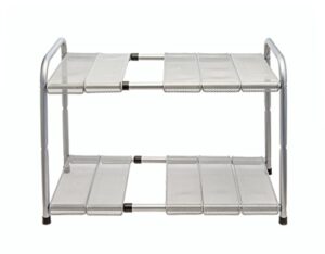 venoly home – under sink 2 tier expandable shelf organizer rack, silver – expands from 18 inches to 30 inches