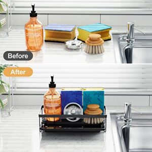 iSPECLE Kitchen Sink Caddy Sponge Holder Kitchen Sink Caddy Organizer, Brush Holder Drainer with Removable Drain Tray, Dish Soap and Sponge Holder Storage Kitchen Accessories, Black