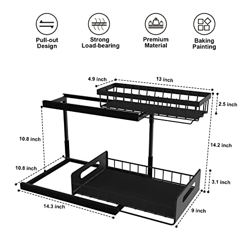 Under Sink Organizer, REALINN 2-Tier Pull Out Cabinet Organizer Under Kitchen Sink Organizer, Under Cabinet Storage Multi-Use for Bathroom Laundry Kitchen