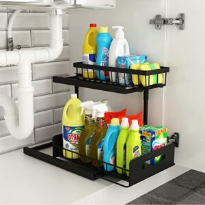under sink organizer, realinn 2-tier pull out cabinet organizer under kitchen sink organizer, under cabinet storage multi-use for bathroom laundry kitchen