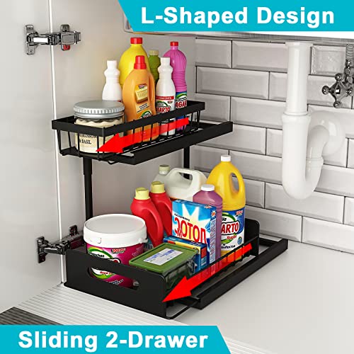 Under Sink Organizer, REALINN 2-Tier Pull Out Cabinet Organizer Under Kitchen Sink Organizer, Under Cabinet Storage Multi-Use for Bathroom Laundry Kitchen