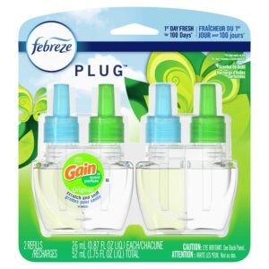 febreze odor-fighting fade defy plug air freshener refill, gain original scent, (2) .87 fl. oz. oil refills