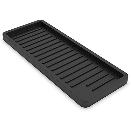 ZAPPOWARE Silicone Kitchen Sink Caddy Sponge Holder 12"x4.7", Black - Bathroom Vanity Tray Organizer, Soap Tray for Dish Scrubber, Soap Dispenser