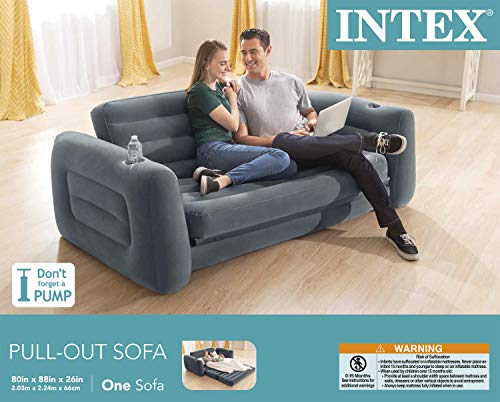 Intex Pull-Out Sofa Inflatable Bed, 80" X 91" X 26", Queen, Gray