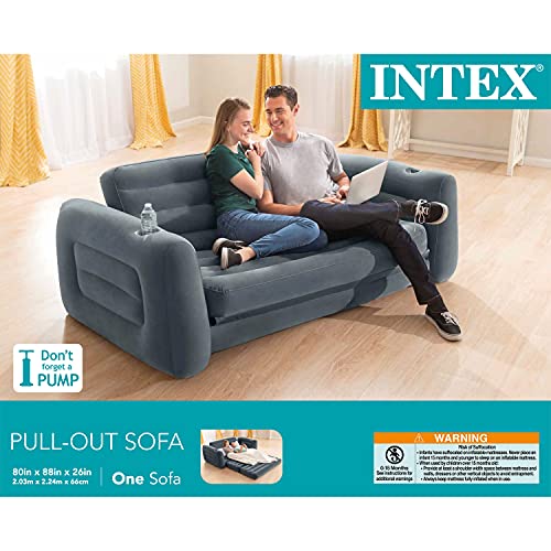 Intex Pull-Out Sofa Inflatable Bed, 80" X 91" X 26", Queen, Gray