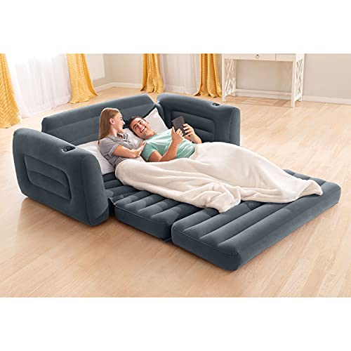 Intex Pull-Out Sofa Inflatable Bed, 80" X 91" X 26", Queen, Gray