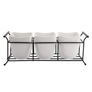 Bekith 3-Piece Ceramic Flatware Caddy with Metal Rack, Utensil Holder Silverware Caddy Cutlery Organizer, White