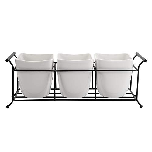 Bekith 3-Piece Ceramic Flatware Caddy with Metal Rack, Utensil Holder Silverware Caddy Cutlery Organizer, White