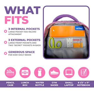 Backpack with Lunch Box for Girls, Cute 15” Girl Backpacks and Integrated Lunch Bag with Water Bottle Pocket Holder, Insulated Padded Travel Bags Boxes for Elementary School Kids, Purple Unicorn