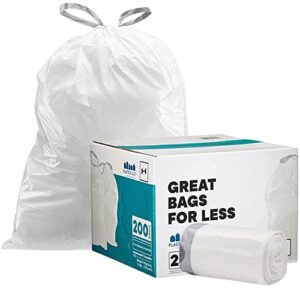 plasticplace custom fit trash bags simplehuman (x) code h compatible, 8-9 gallon, 30-35 liter,18.5″ x 28″, 200 count, white