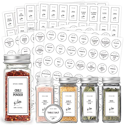 GMISUN Spice Labels Preprinted, Super Value Pack 380 Waterproof Spice Labels Stickers for Kitchen Organization, Modern Minimalist Label Stickers for Spice Jars, Mason Jars, Cruet Container