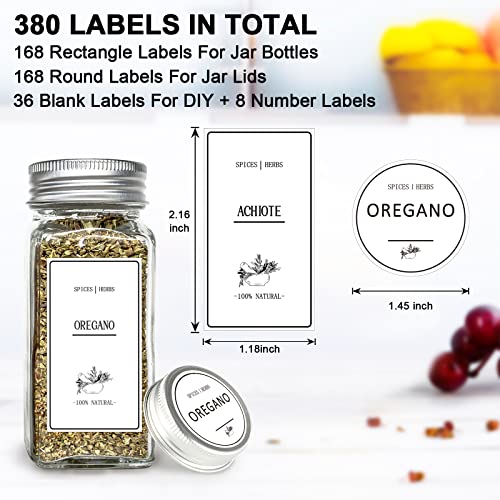 GMISUN Spice Labels Preprinted, Super Value Pack 380 Waterproof Spice Labels Stickers for Kitchen Organization, Modern Minimalist Label Stickers for Spice Jars, Mason Jars, Cruet Container