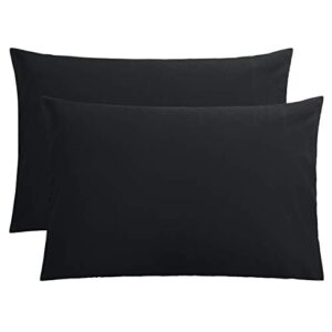 FLXXIE 2 Pack Microfiber Queen Pillow Cases, 1800 Super Soft Pillowcases with Envelope Closure, Wrinkle, Fade and Stain Resistant Pillow Covers, 20x30, Black