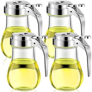 4 pack syrup dispensers glass honey jar bottle maple sugar dispenser 6 oz retracting spout syrup containers pitcher for milk coffee home restaurant kitchen bar oil condiment (simple style)