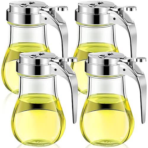 4 Pack Syrup Dispensers Glass Honey Jar Bottle Maple Sugar Dispenser 6 oz Retracting Spout Syrup Containers Pitcher For Milk Coffee Home Restaurant Kitchen Bar Oil Condiment (Simple Style)