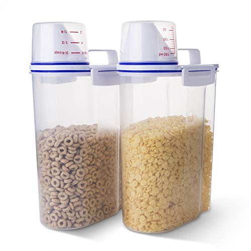 TBMax Cereal Container Oatmeal Dispenser - 2Pack, Rice Storage Bin with Airtight Design+ Measuring Cup + Pour Spout + 2KG Capacities Perfect for Suger Grain Flour Nuts Organization