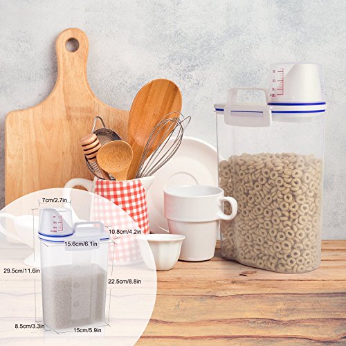 TBMax Cereal Container Oatmeal Dispenser - 2Pack, Rice Storage Bin with Airtight Design+ Measuring Cup + Pour Spout + 2KG Capacities Perfect for Suger Grain Flour Nuts Organization