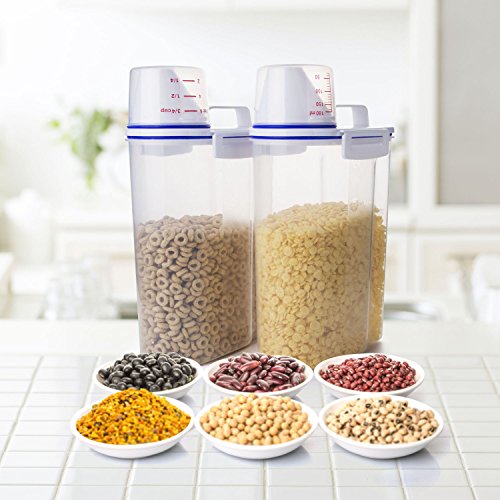 TBMax Cereal Container Oatmeal Dispenser - 2Pack, Rice Storage Bin with Airtight Design+ Measuring Cup + Pour Spout + 2KG Capacities Perfect for Suger Grain Flour Nuts Organization