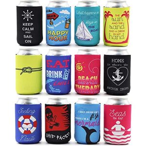 12 oz beach themed neoprene can cooler sleeves for soda, beer, beverages (12 pack)