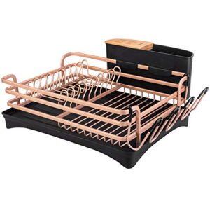 brian & dany aluminum dish drainer, dish drying rack with removable cutlery holder & cup holder, unique 360° swivel spout drain board, golden