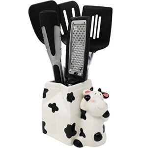 cow utensil holder | kitchen crock storage gift | kitchen decor | cow print theme la vaca | farmhouse hoedown decoration holiday | cute cow countertop vase by sixdrop